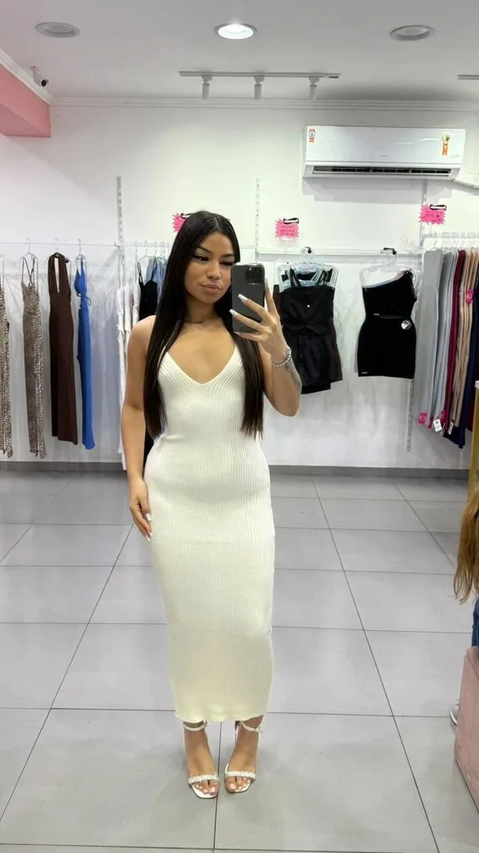 Vestido Modal Com Decote em V Com Alciha Branco - foto 1