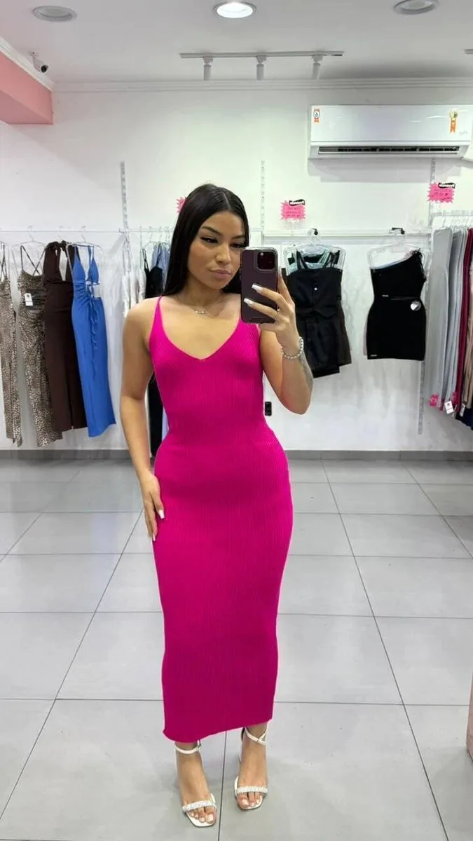 Vestido Modal Com Decote em V Com Alciha Rosa Forte - foto 1