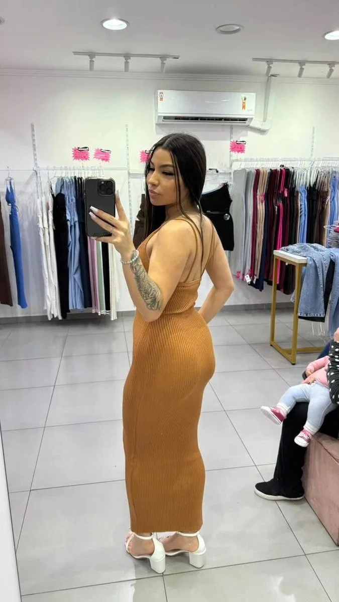 Vestido Modal Com Decote em V Com Alcinha Marrom - foto 2