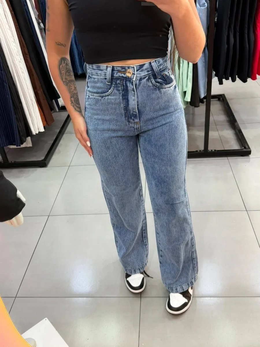 Calça Wide Leg Jeans Azul - foto 1