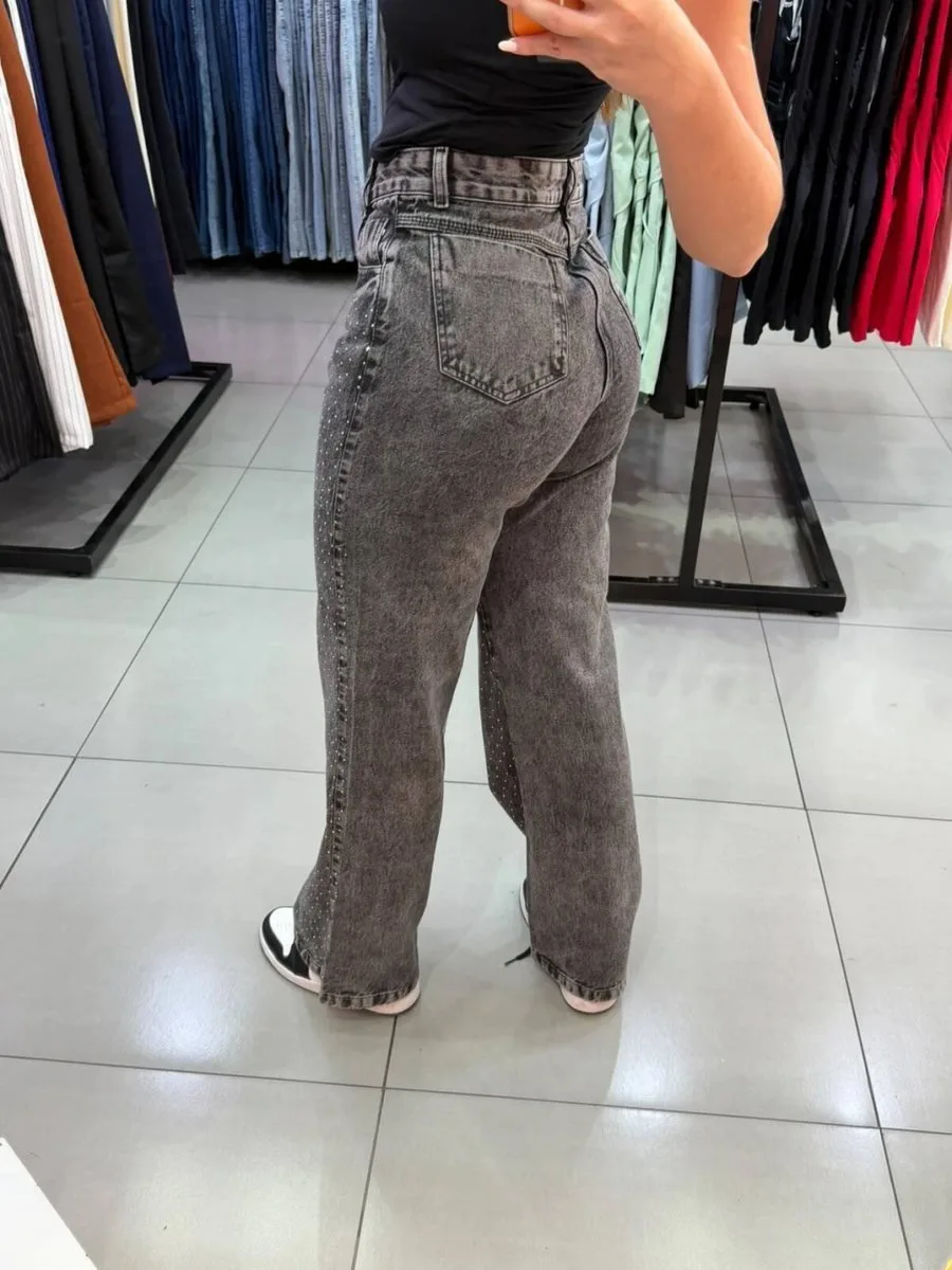 Calça Wide Leg Grafite Com Brilhos - foto 2