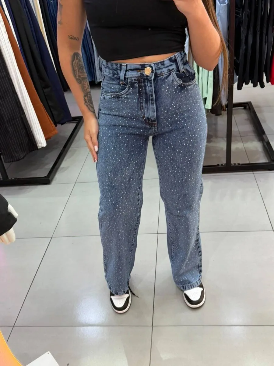 Calça Wide Leg Clara Com Brilhos - foto 1