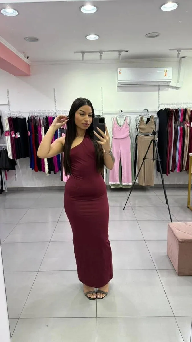 Vestido Suplex Frente Única E Fenda Atras BORDO - foto 1