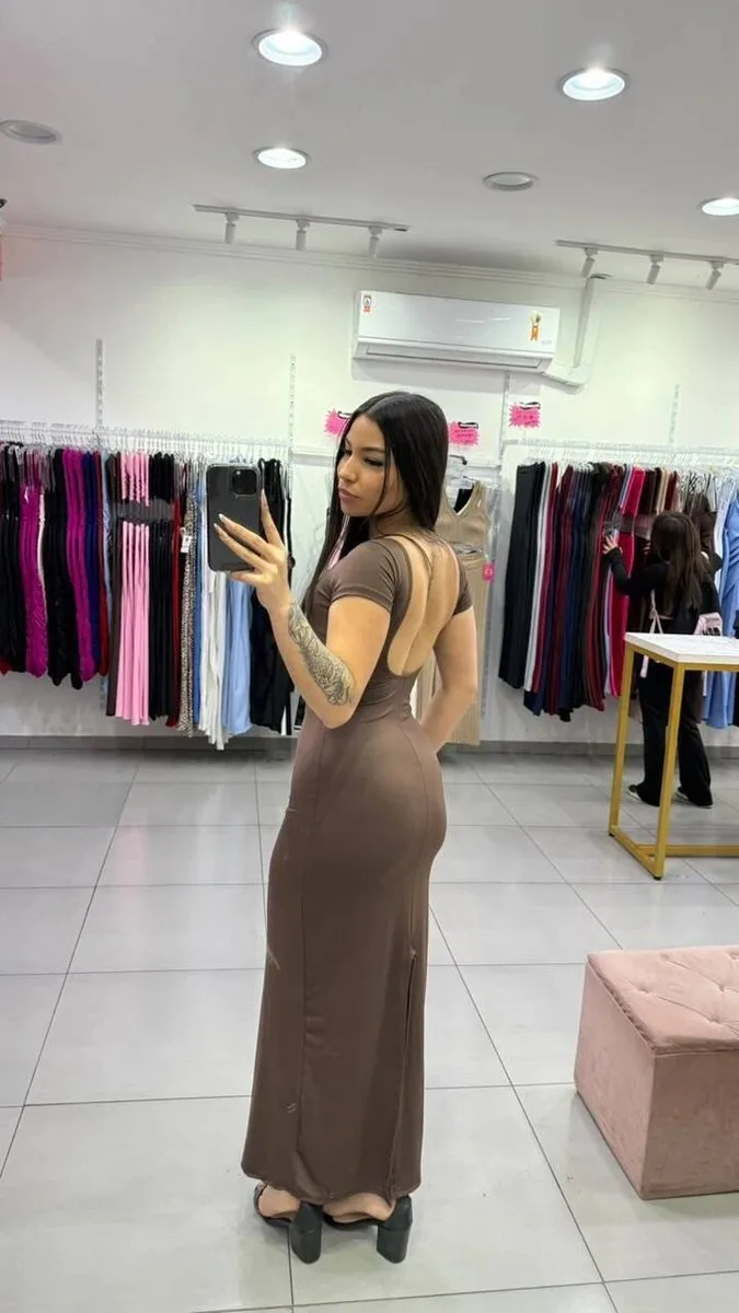 Vestido Suplex Longo Costas Abertas MARROM - foto 2
