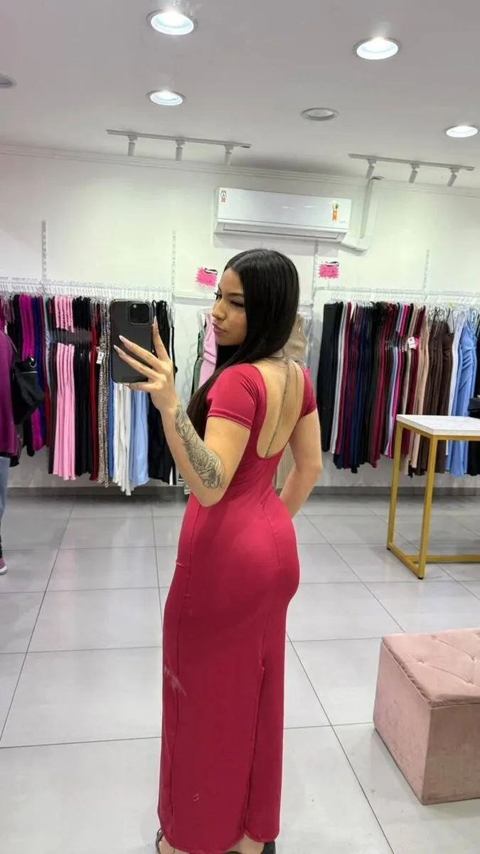 Vestido suplex Longo Costas Abertas BORDO - foto 2