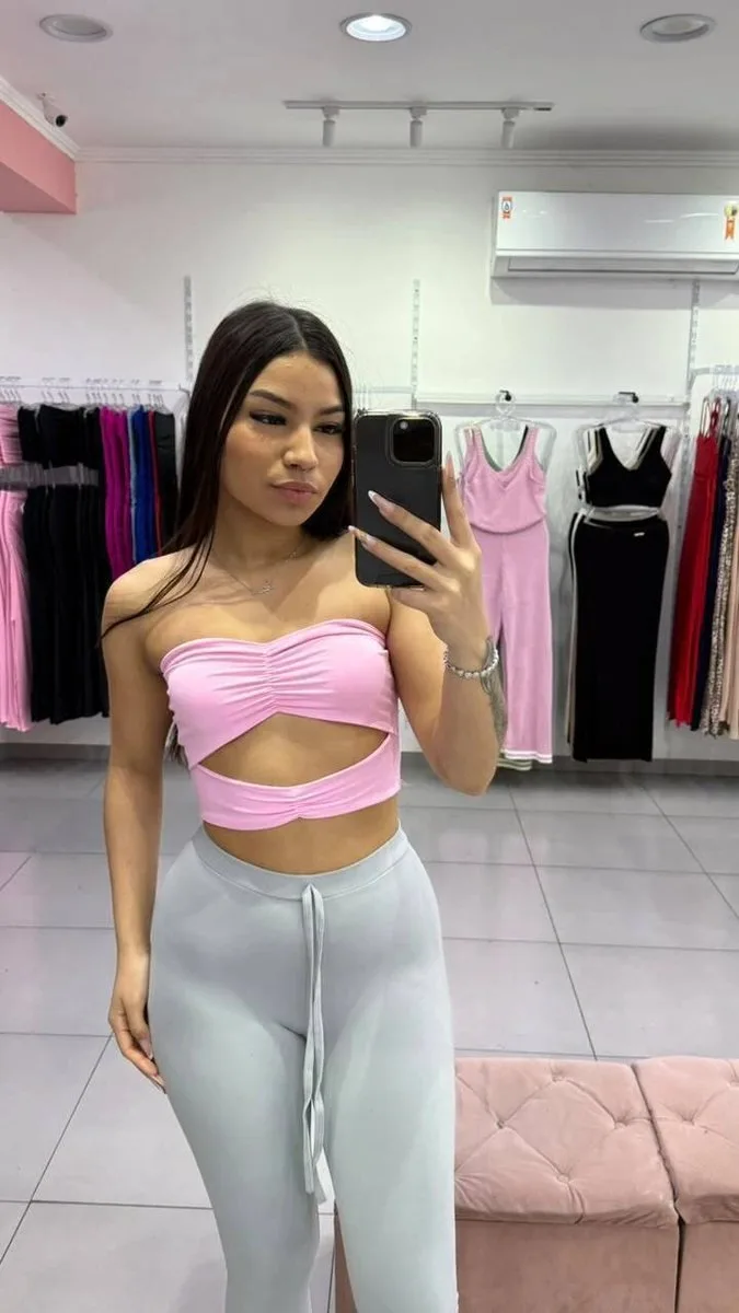 Top Faixa Com Abertura No Abdômen Rosa - foto 1