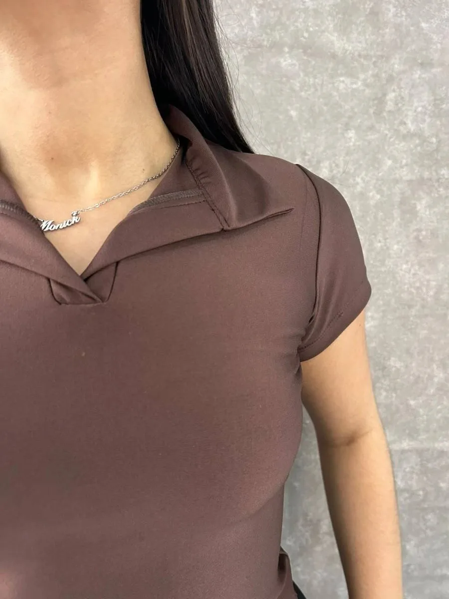 Blusa Gola Polo Em Suplex Marrom - foto 2