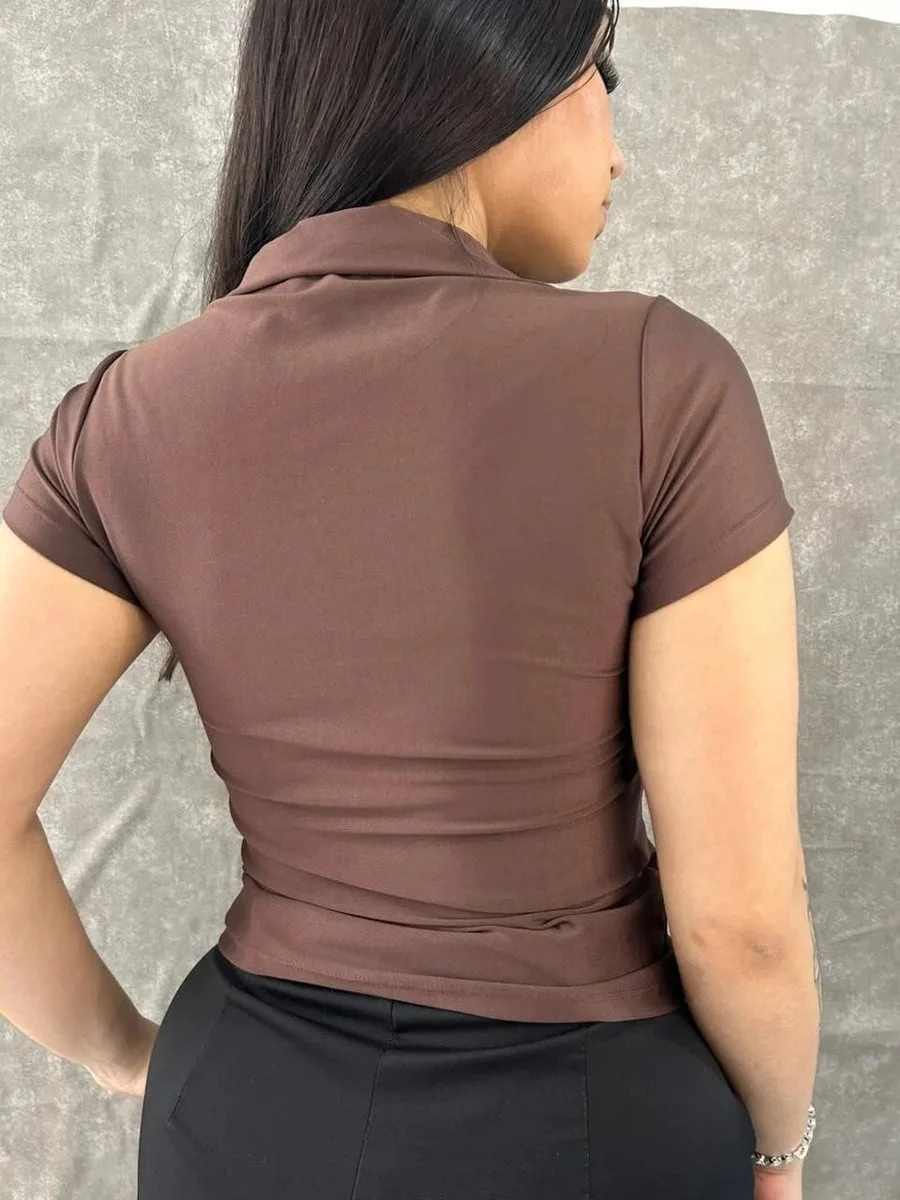 Blusa Gola Polo Em Suplex Marrom - foto 3