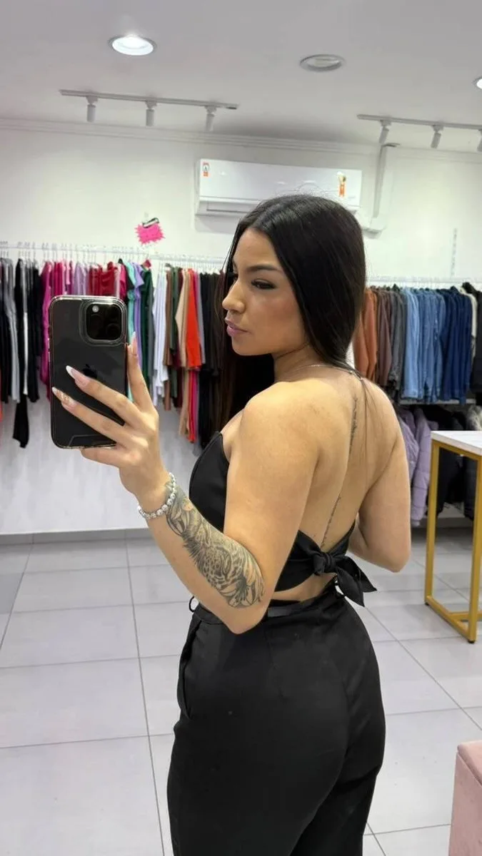 Corset Em Alfaiataria Com Bojo e Amarração Nas Costas Preto - foto 2