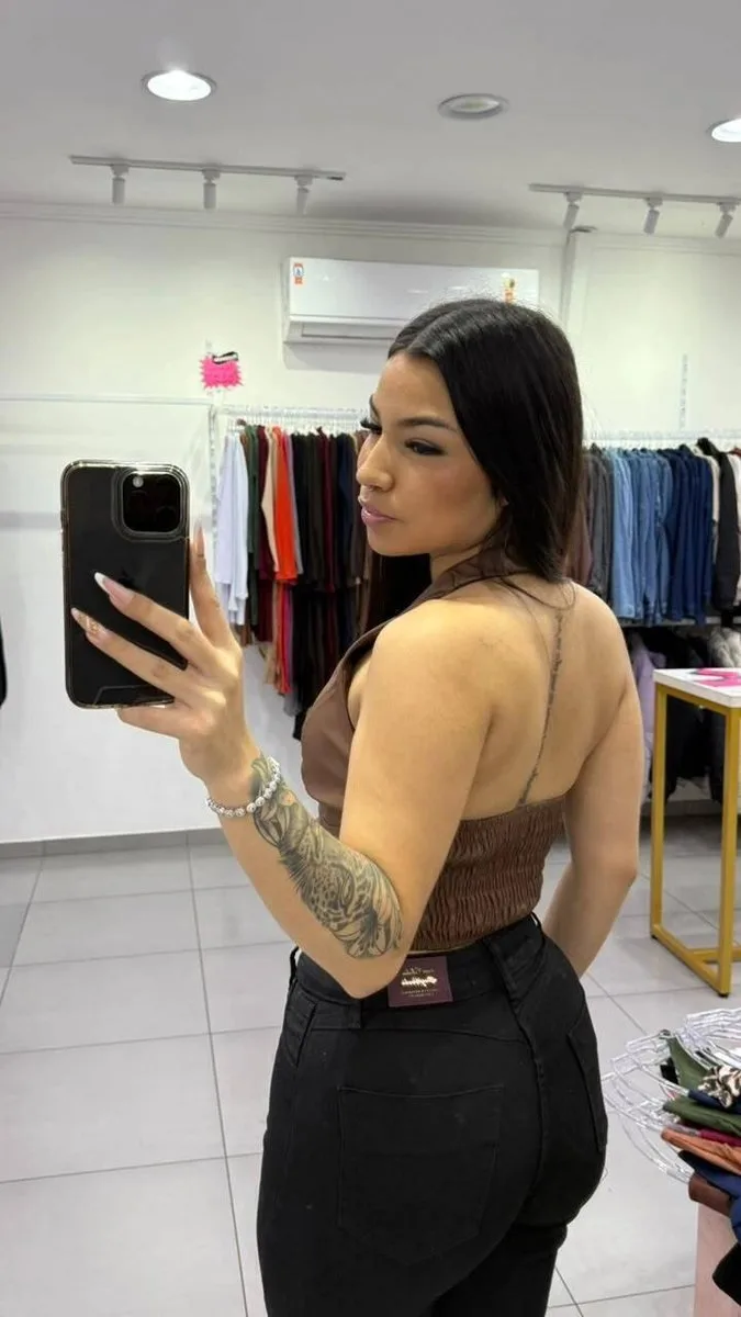 Corset de Courino Decote em V Trançado na Frente Chocolate - foto 2