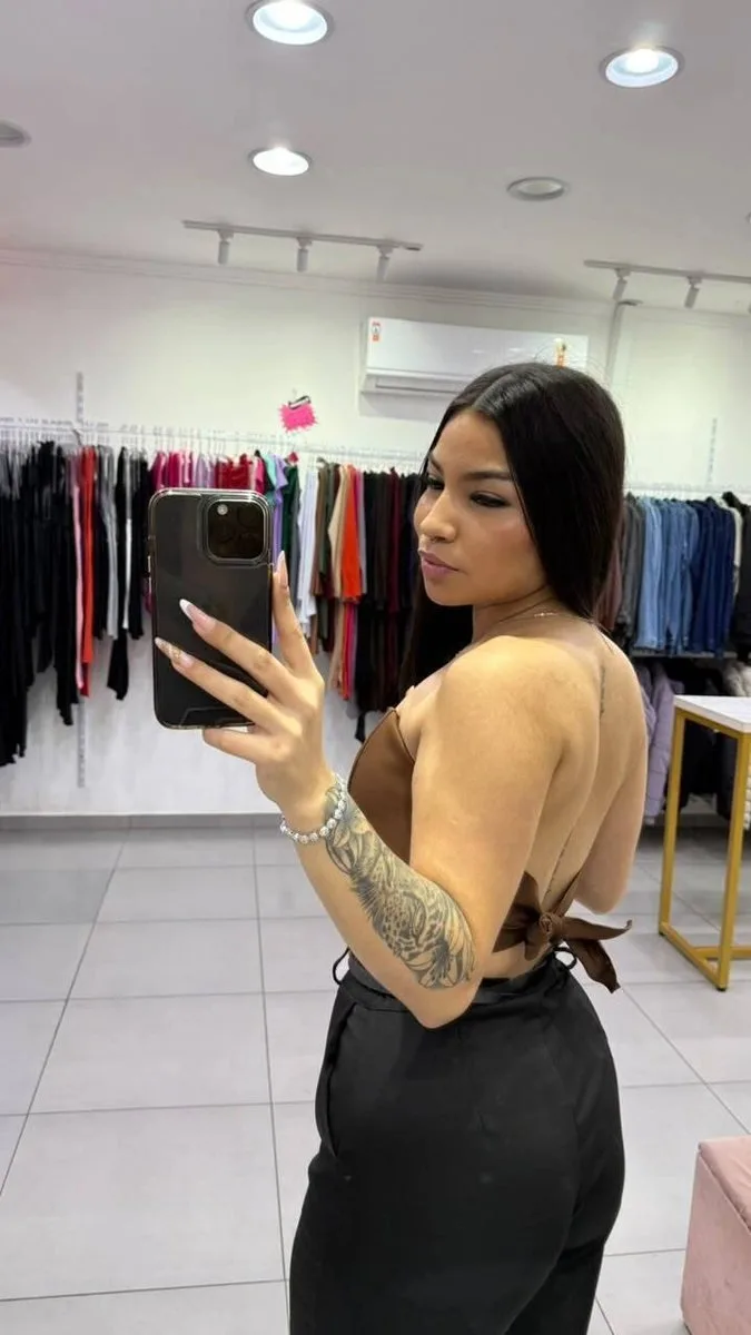Corset Em Alfaiataria Com Bojo e Amarração Nas Costas Marrom - foto 2