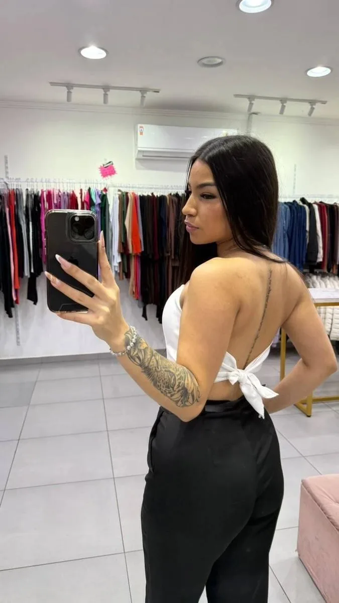 Corset Em Alfaiataria Com Bojo e Amarração Nas Costas Branco - foto 2