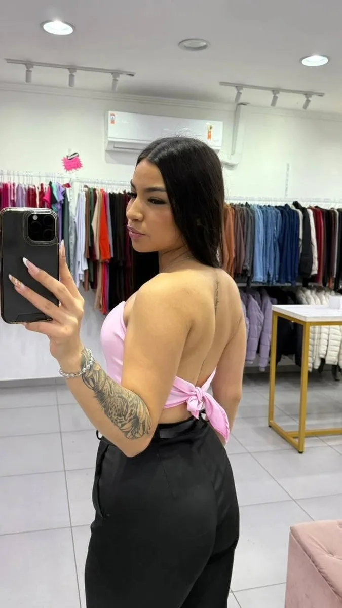 Corset Em Alfaiataria Com Bojo e Amarração Nas Costas Rosa - foto 2