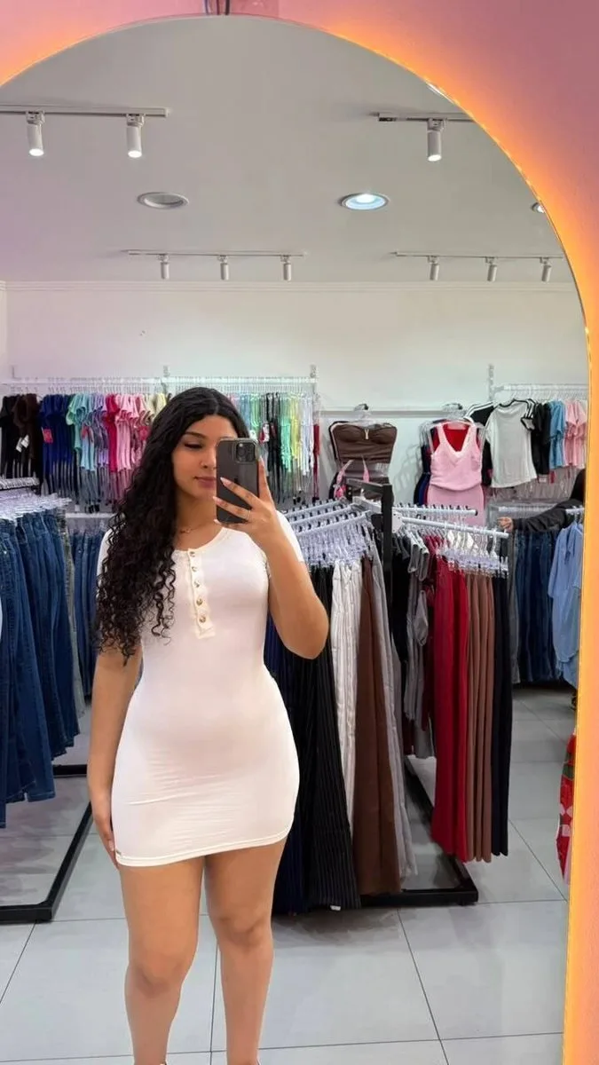 Vestido Luxxo De Poliamida Com Botões Dourados Branco - foto 1