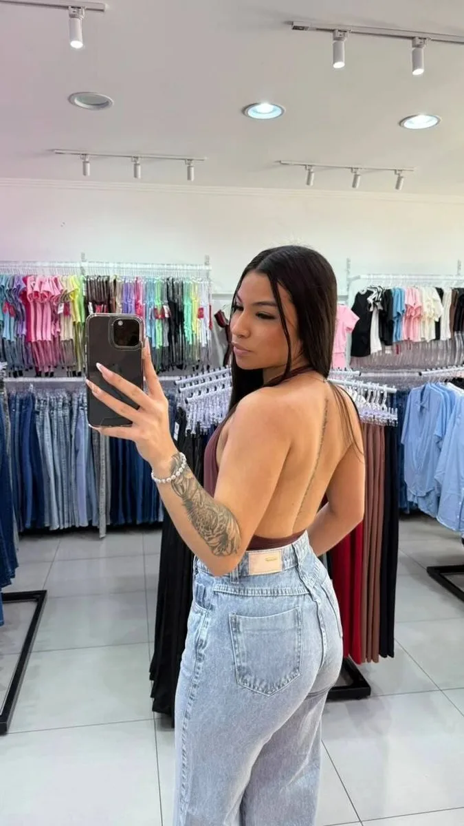 Body Poliamida Decotado No Seios Marrom - foto 2