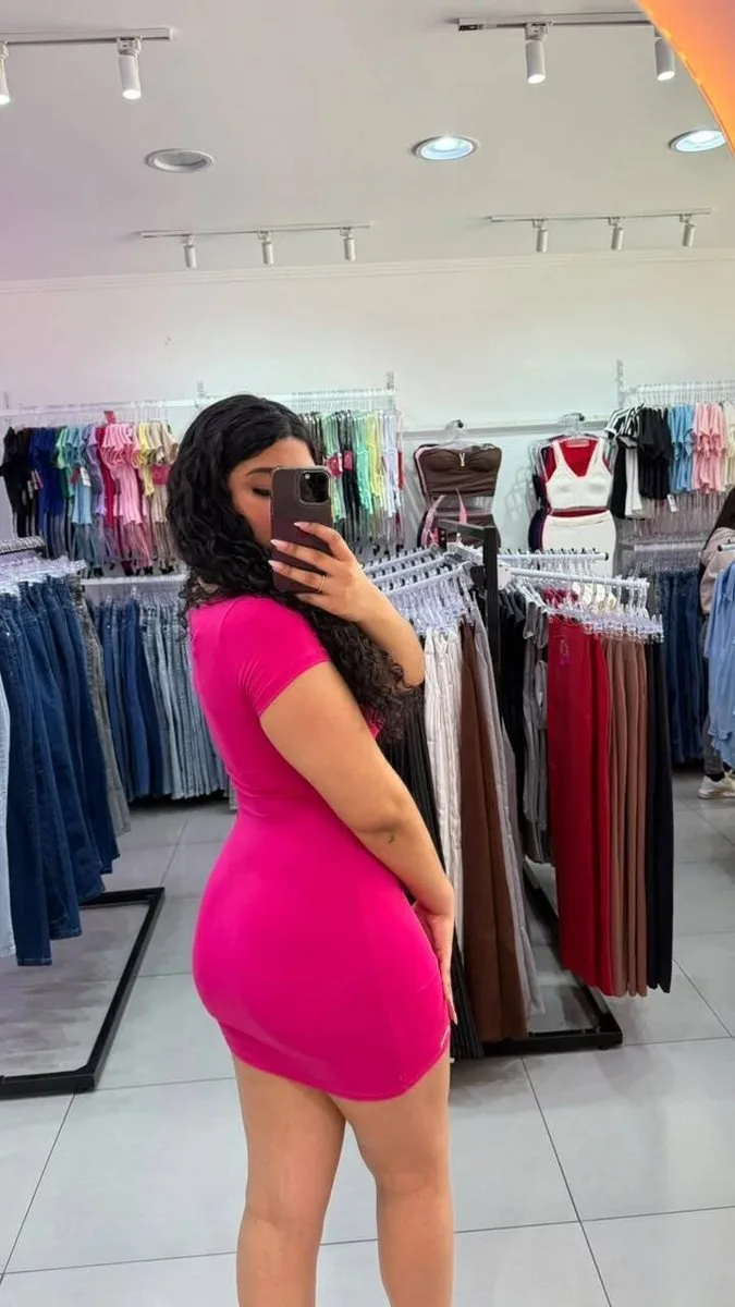 Vestido Luxxo Gola Quadrada Curto Com Bojo Rosa Pink - foto 2