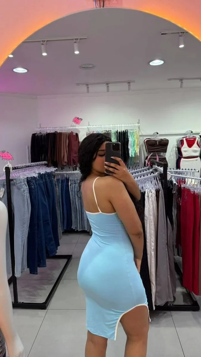 Vestido Luxxo Em Poliamida Mid Com Alcinha e Detalhe Na Costura Branco Com Azul - foto 2