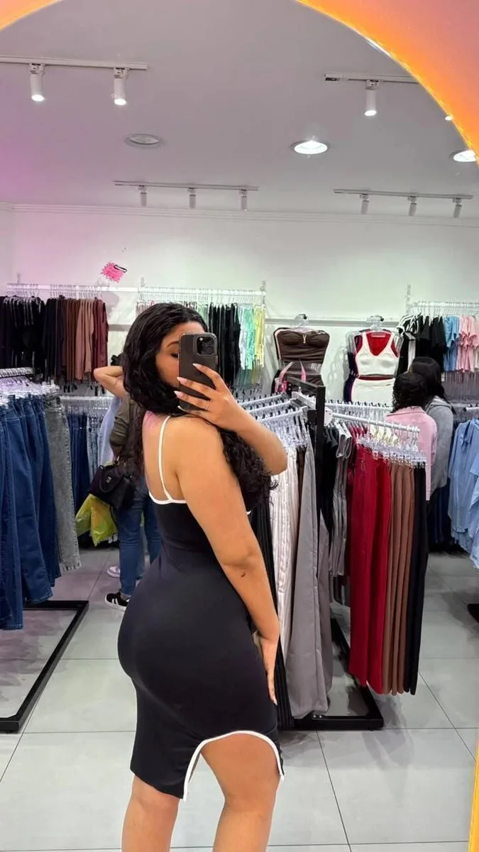 Vestido Luxxo Em Poliamida Mid Com Alcinha e Detalhe Na Costura Branco Com Preto - foto 2