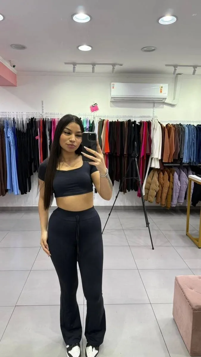 Conjunto Poliamida Gola Quadrada Com Calça Fler PRETO - foto 1