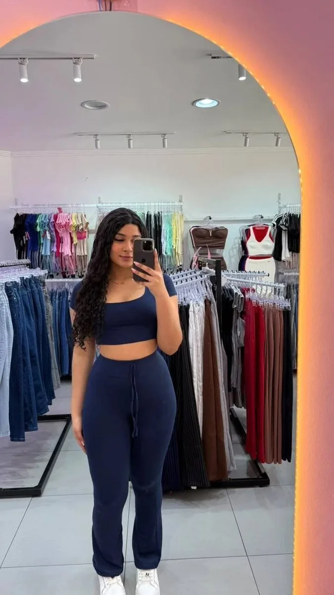 Conjunto Poliamida Gola Quadrada Com Calça Fler azul - foto 1