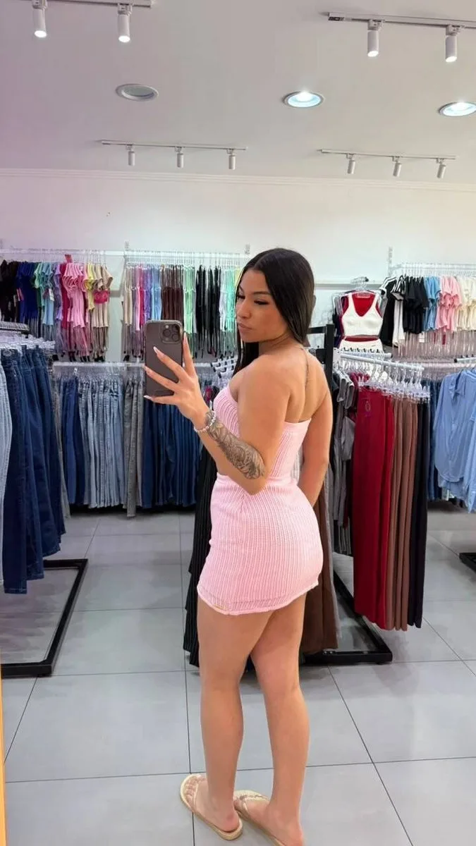 Conjunto Luxxo Em Tricô Cropped Tomara Que Caia e Saia Curta Rosa - foto 2