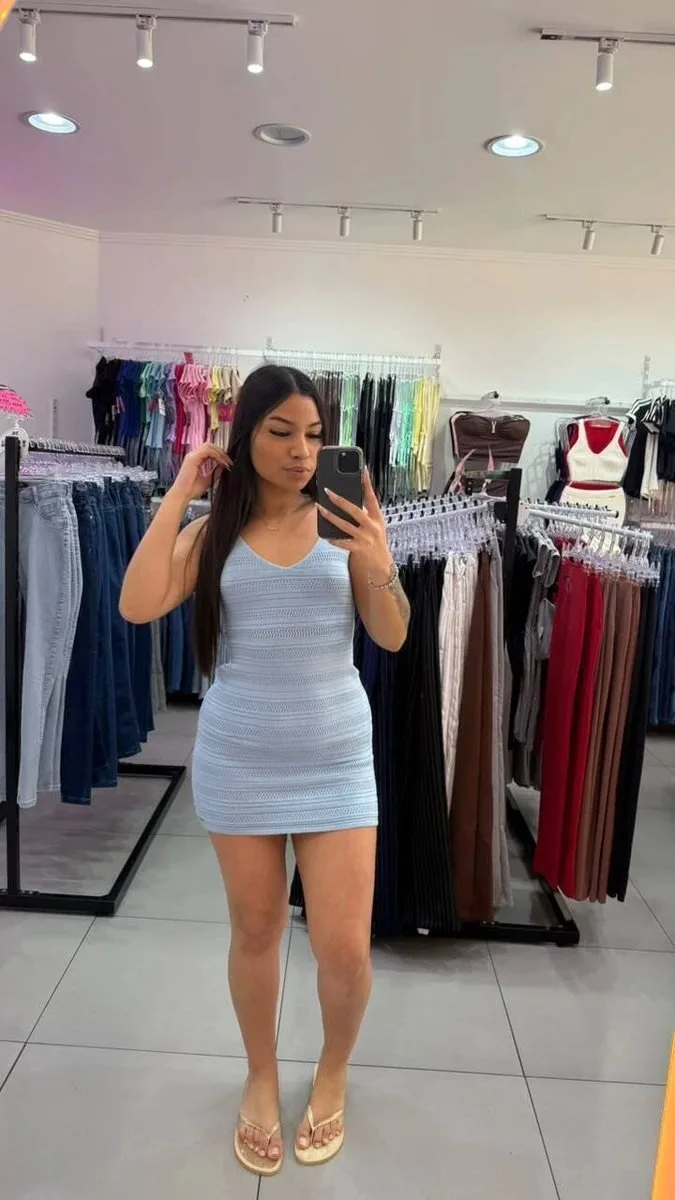 Vestido Luxxo De Alcinha Em Tricô Azul Claro - foto 1