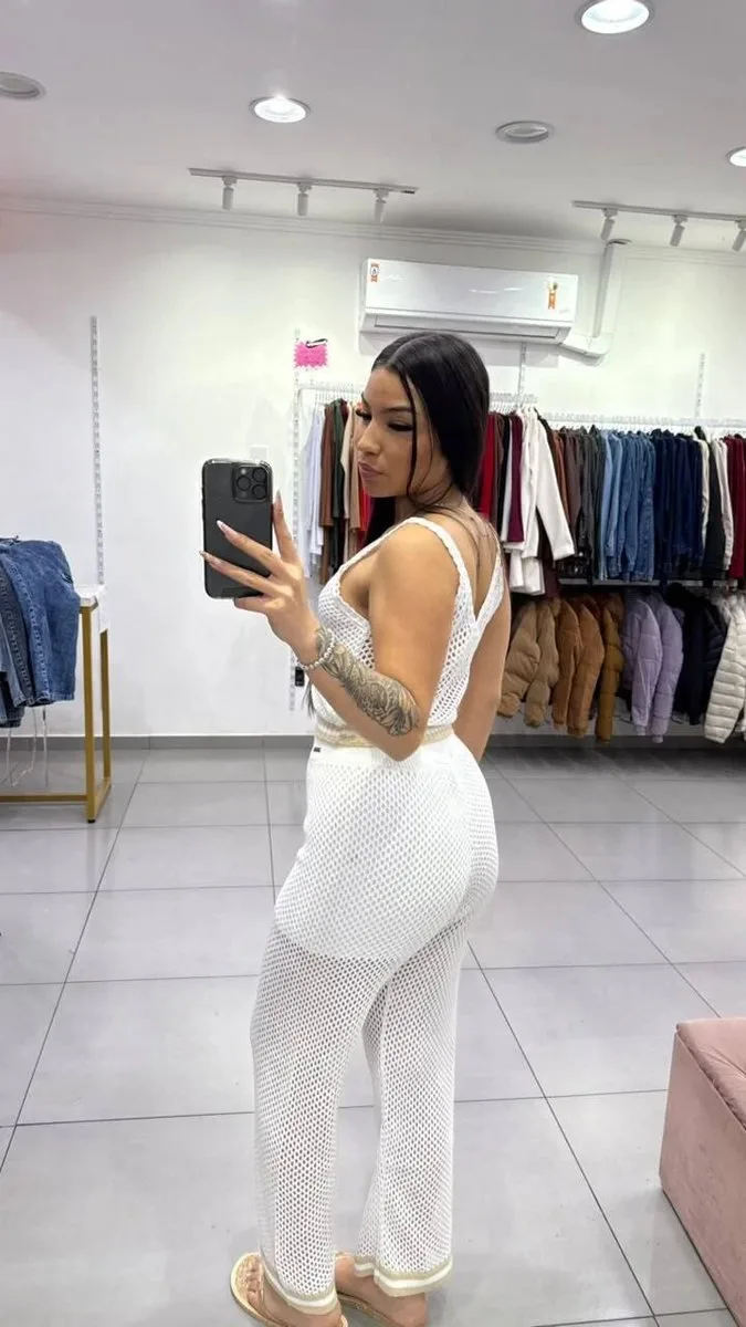Conjunto Luxxo Regata e Pantalona em Tricô Moda Praia Branco - foto 2
