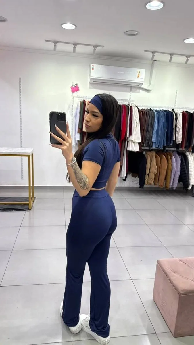 Conjunto Suplex Manga Curta Com Ziper e Faixa Azul Marinho - foto 2