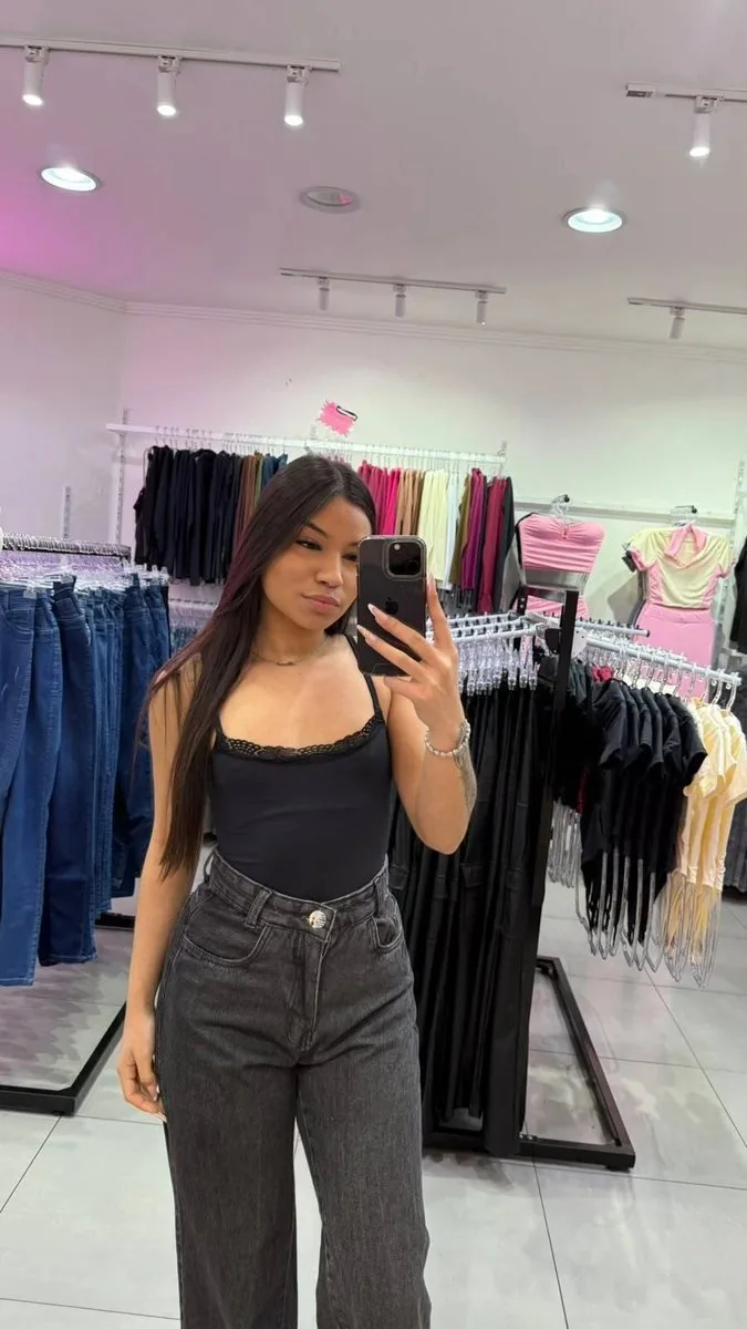 Body Alça Fina Renda Delicada Preto - foto 1