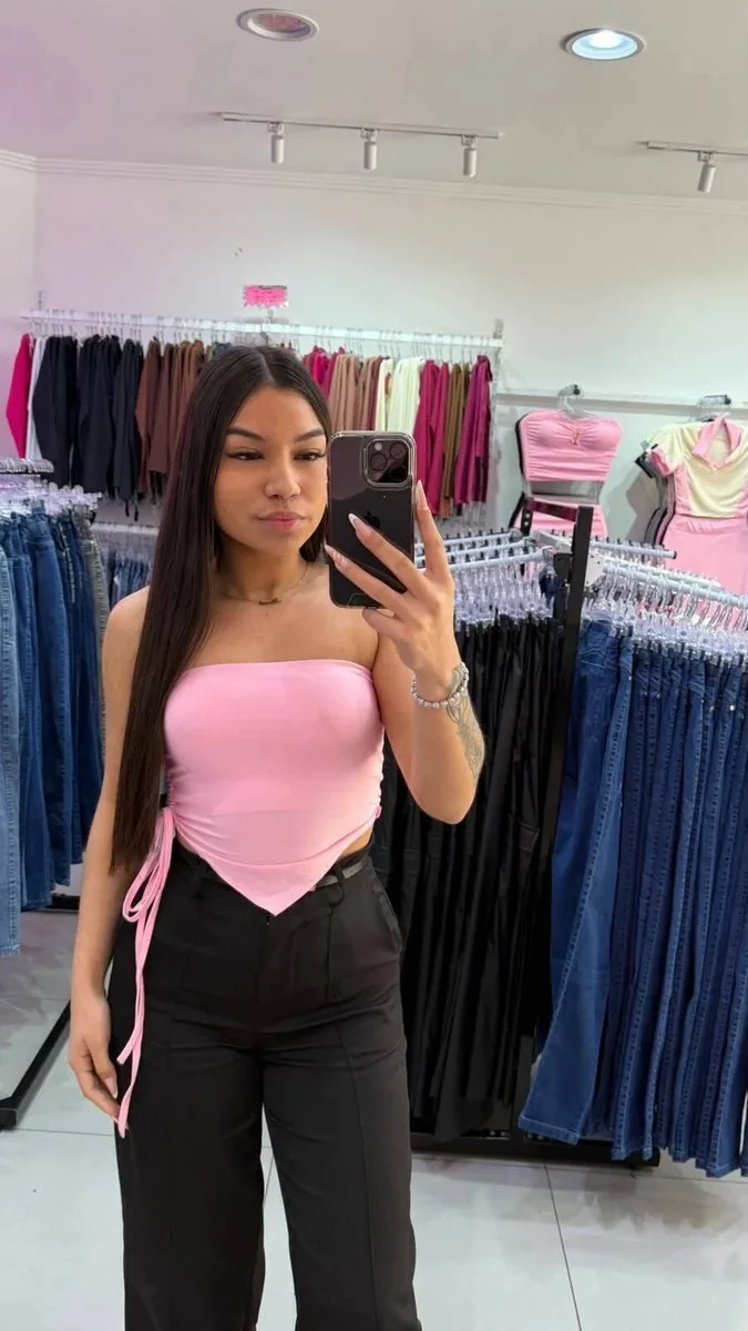 Cropped Drapeado Com Corda No Lado Rosa - foto 1