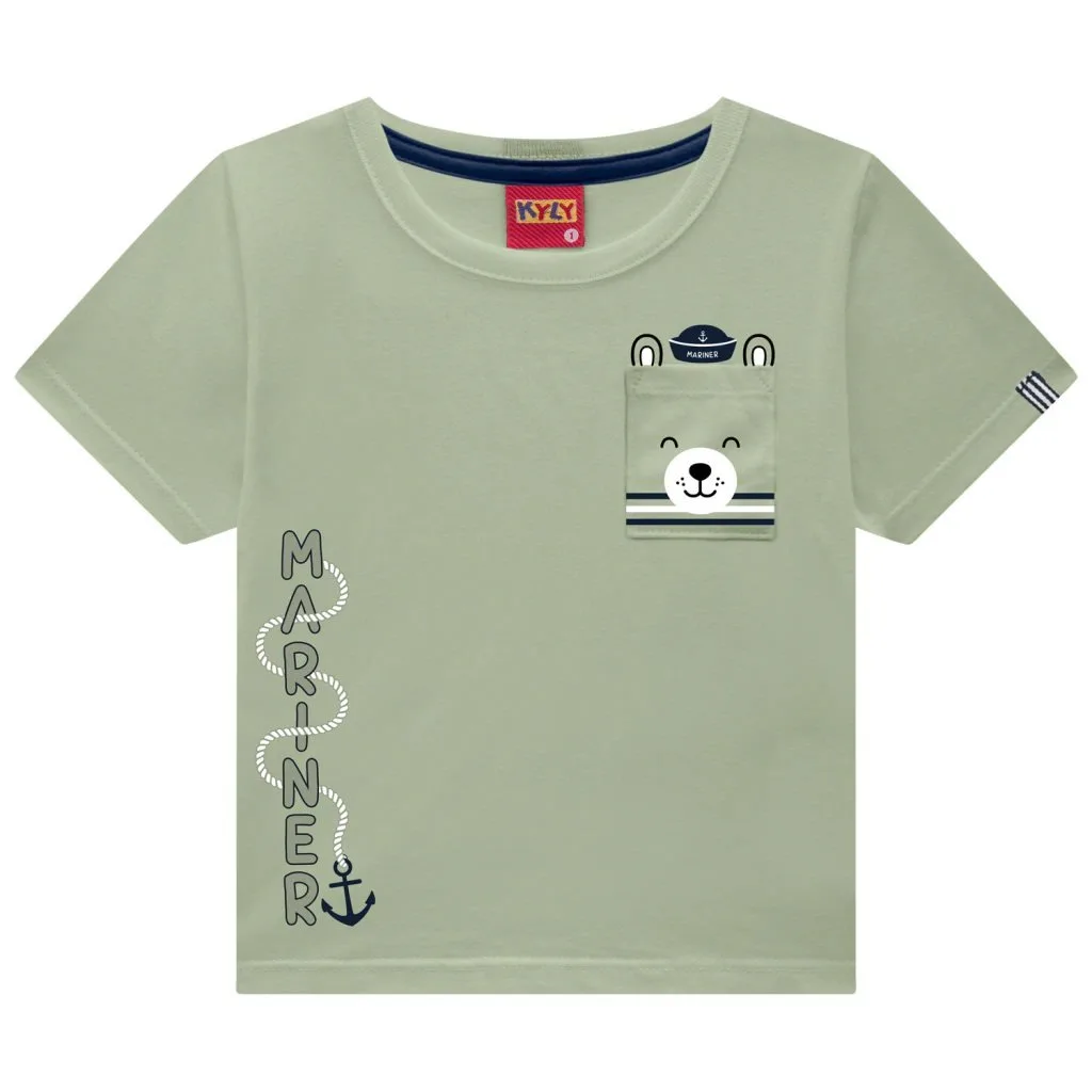 Camiseta Infantil Menino Ursinho Kyly - Verde salvia - foto 1