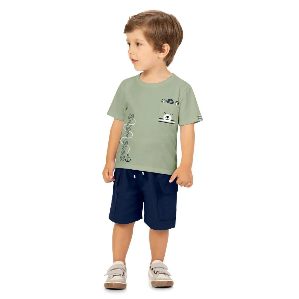 Camiseta Infantil Menino Ursinho Kyly - Verde salvia - foto 2