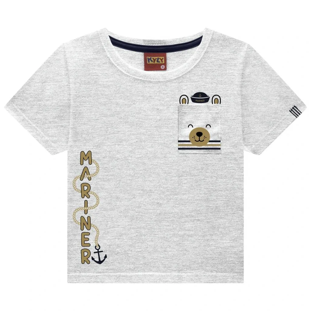 Camiseta Infantil Menino Ursinho Kyly - Mescla White - foto 1