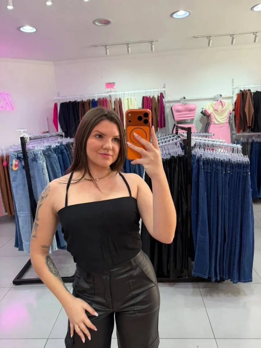 Cropped Viscose Alça Fina E Amarração Nas Costas Preto - foto 1