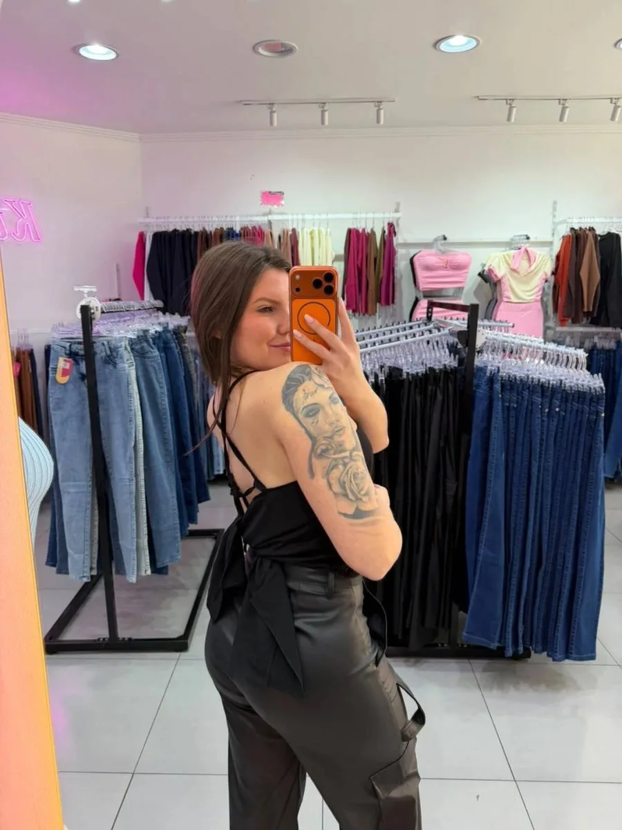 Cropped Viscose Alça Fina E Amarração Nas Costas Preto - foto 2