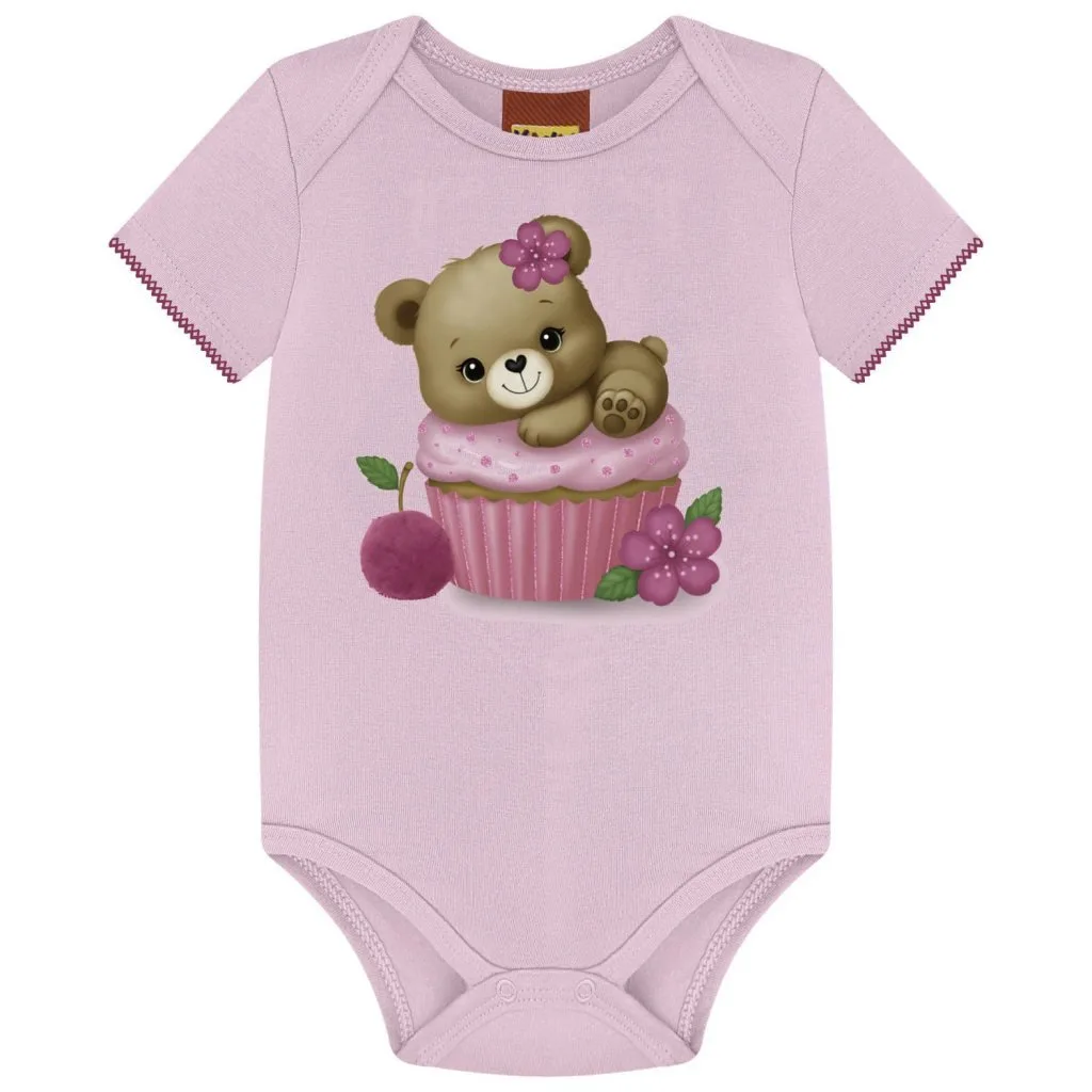 Body Bebê Menina Ursinho Kyly - Rosa - foto 1