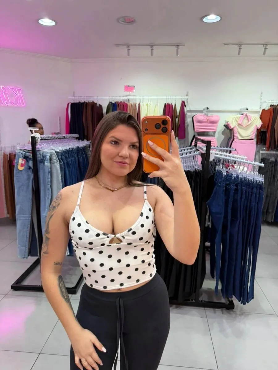 Cropped Poá Alça Fina Branco - foto 1