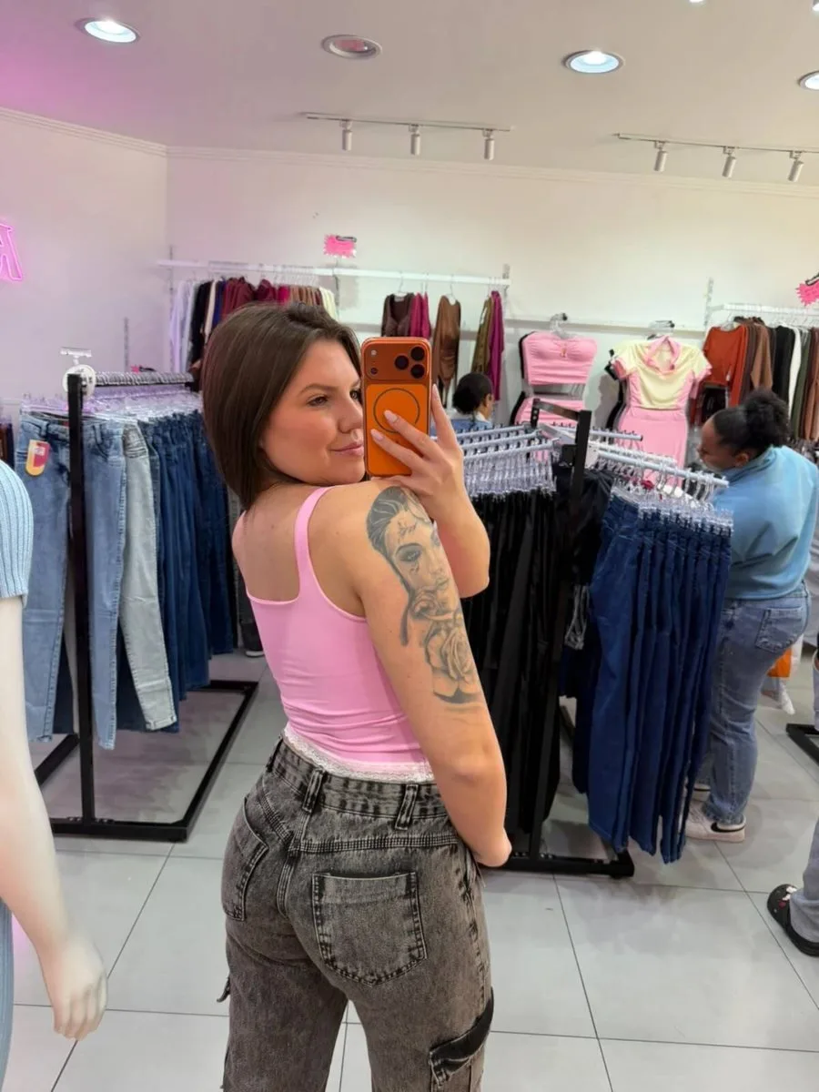 Blusa Poliamida Maysa Detalhes Em Renda Rosa - foto 2