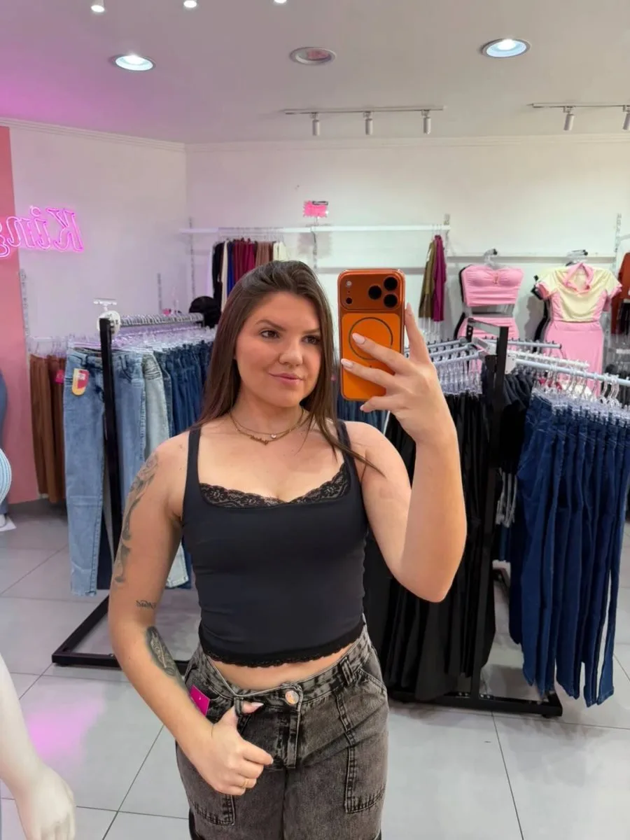 Blusa Poliamida Maysa Detalhes Em Renda Preto - foto 1