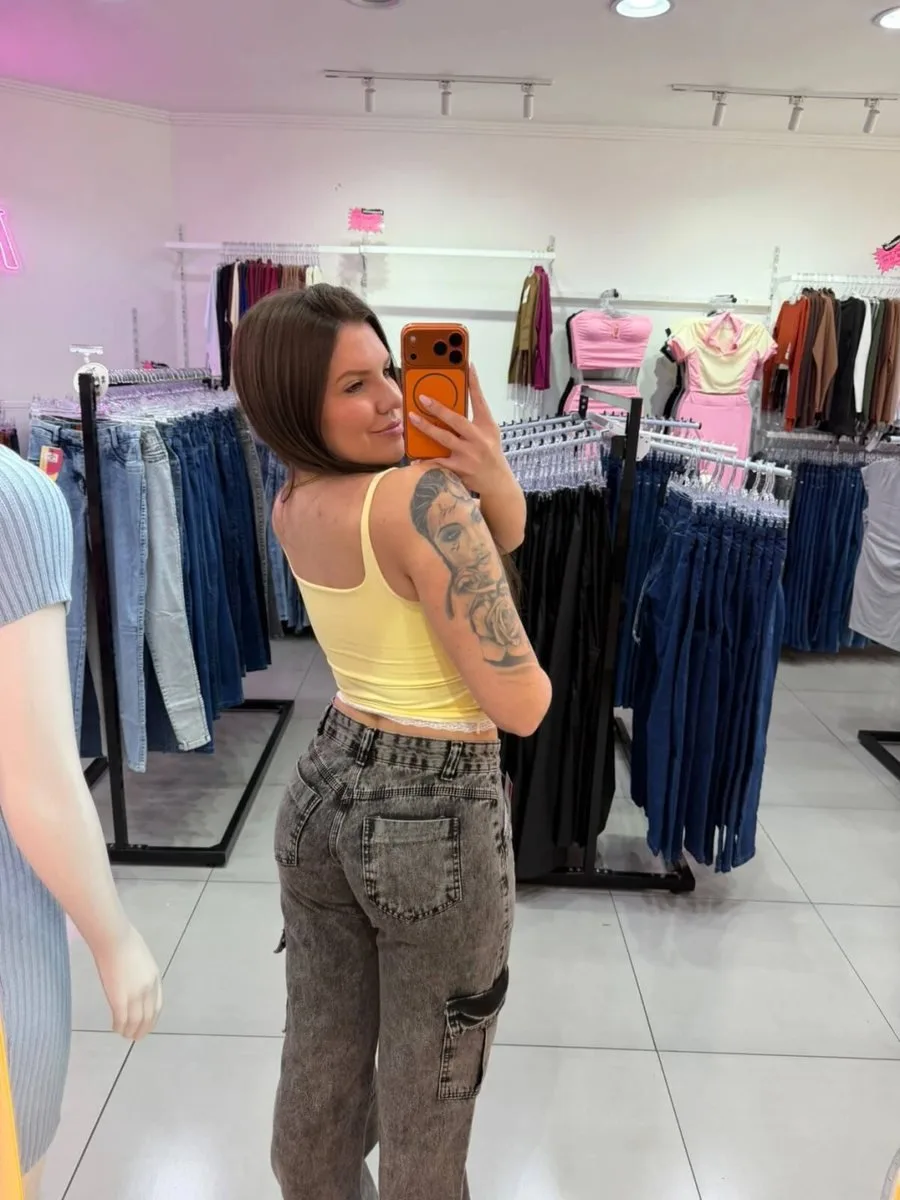 Blusa Poliamida Maysa Detalhes Em Renda Amarelo - foto 2