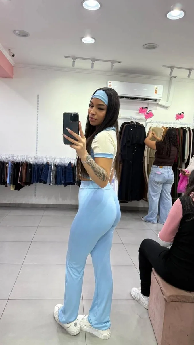 Conjunto Suplex Cropped e Calça + Faixa Azul Claro - foto 2