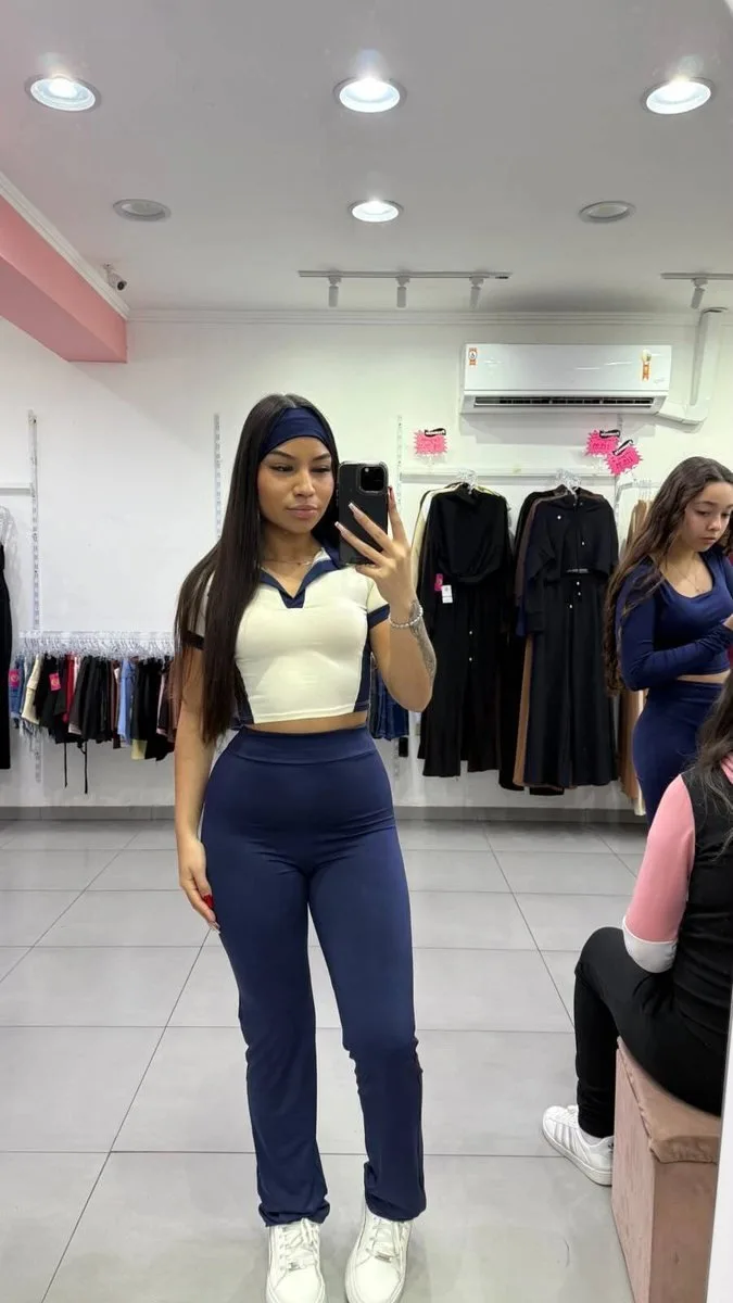 Conjunto Suplex Cropped e Calça + Faixa Azul Forte - foto 1