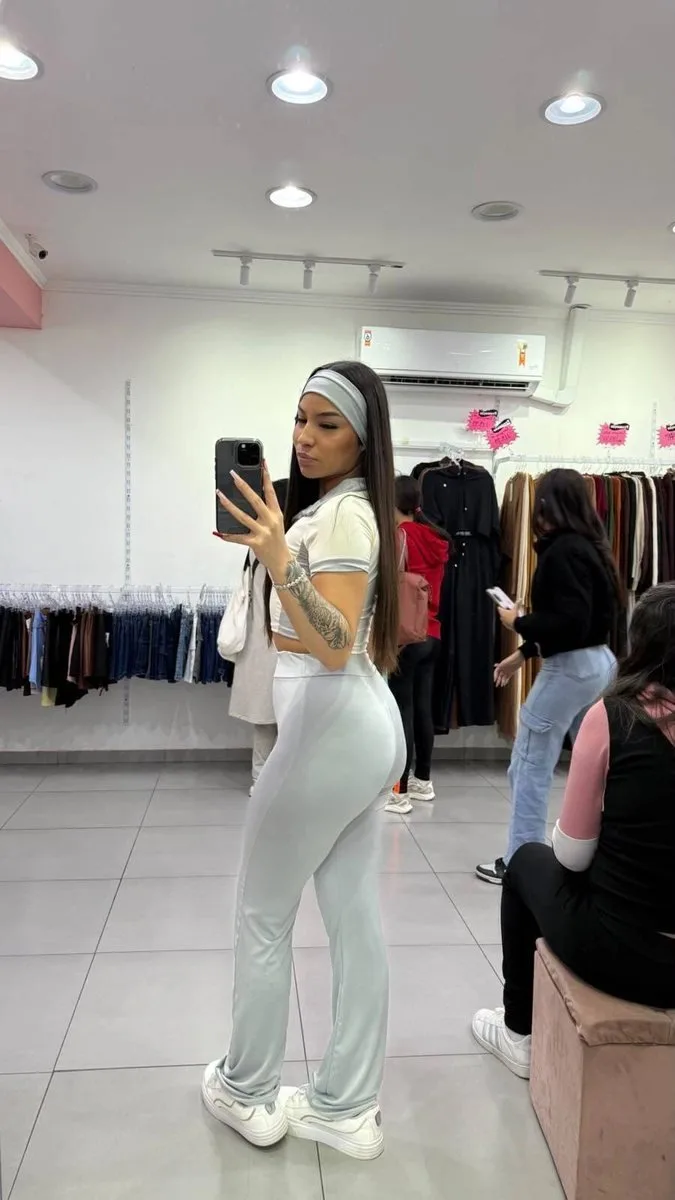 Conjunto Suplex Cropped e Calça + Faixa Cinza - foto 2