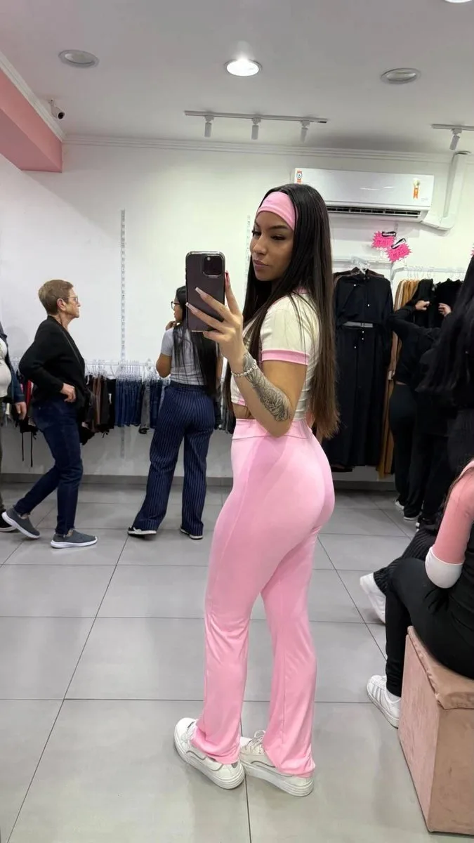 Conjunto Suplex Cropped e Calça + Faixa Rosa - foto 2