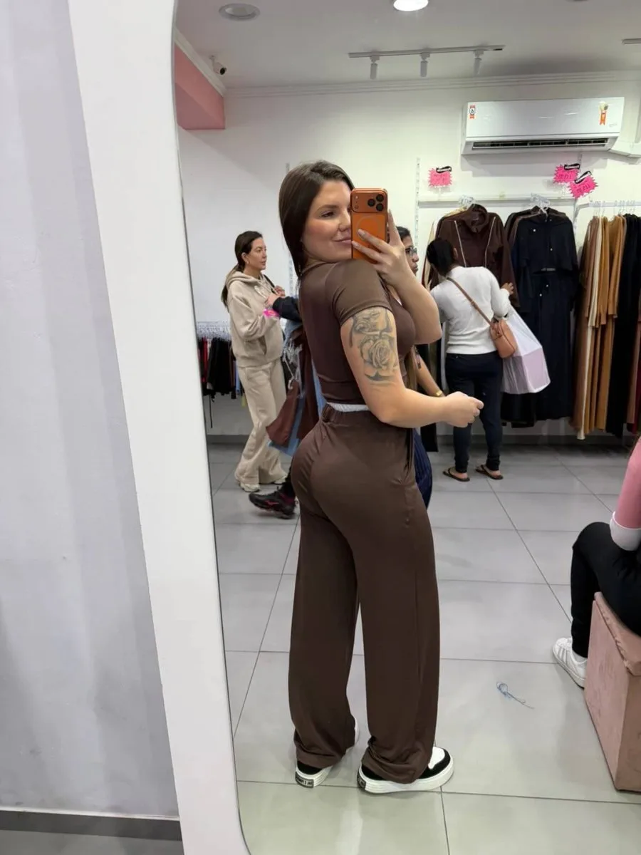 Conjunto Suplex Milani Com Cropped Manga Curta Marrom - foto 2