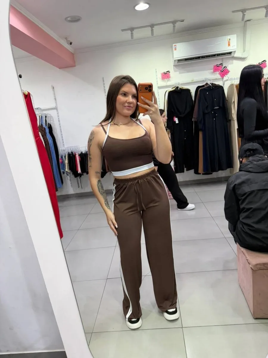 Conjunto Suplex Top e Calça Shape Marrom - foto 1