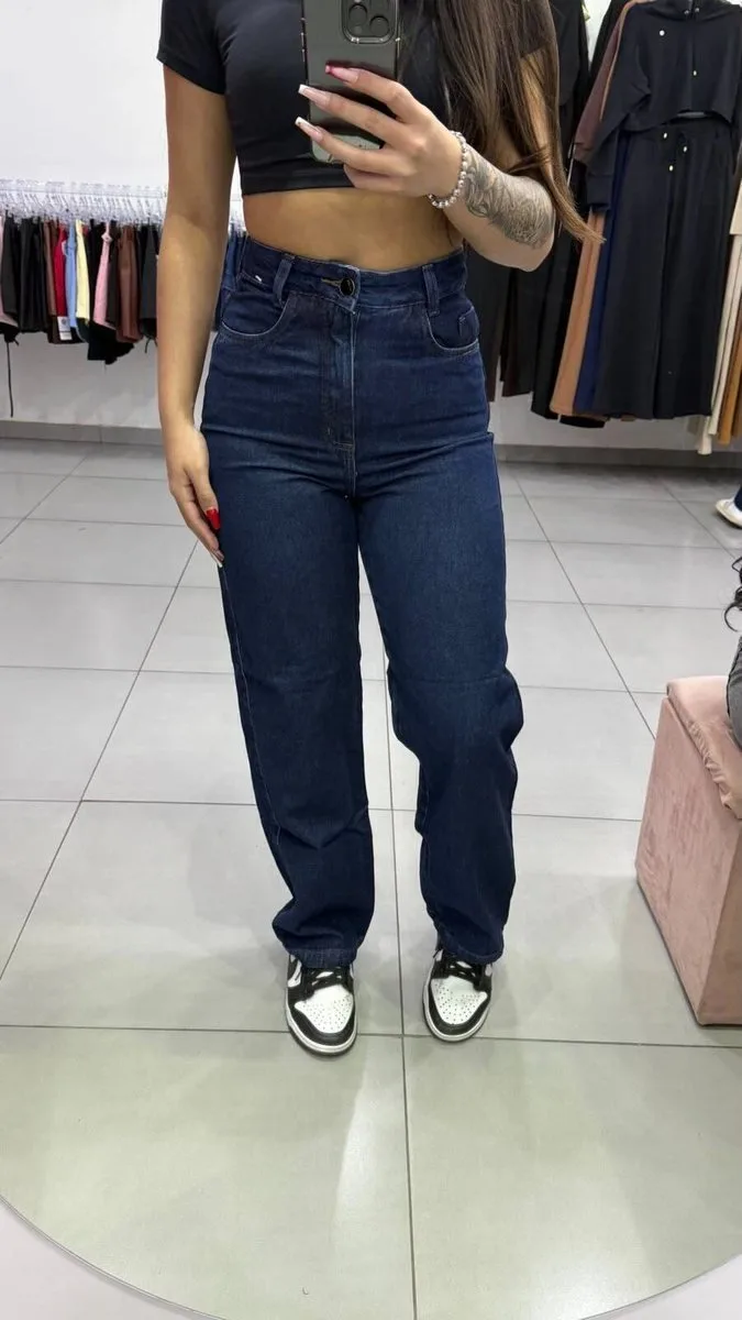 Calça Jeans Wide Leg Lisa Lavagem Escura - foto 1