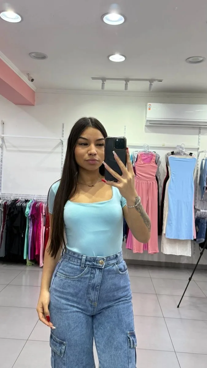 Body Chic Gola Quadrada Azul Fraco - foto 1