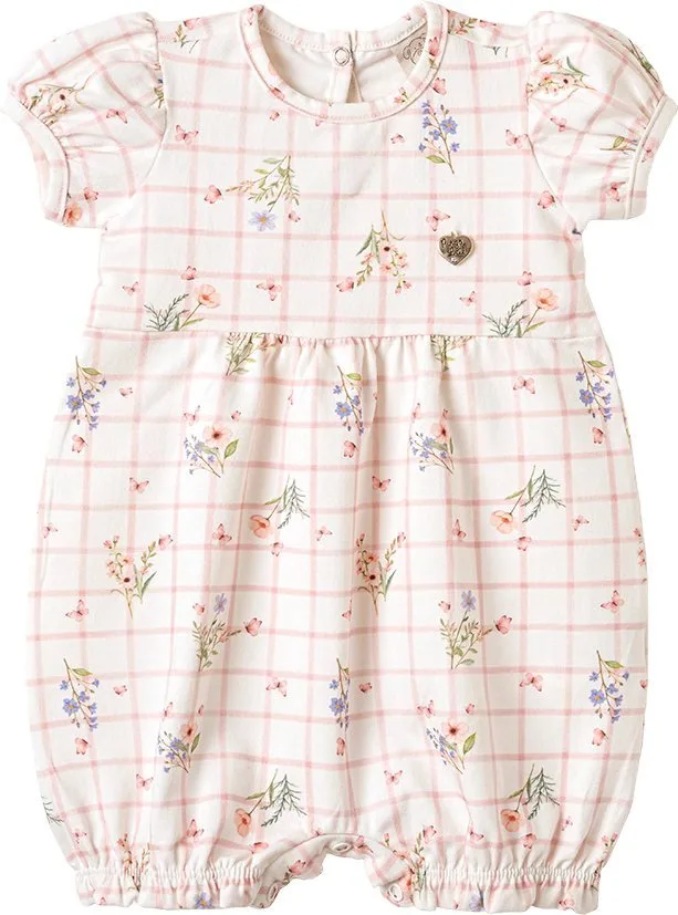 Macacão Pingo Lelê Curto Feminino Xadrez Floral - foto 1