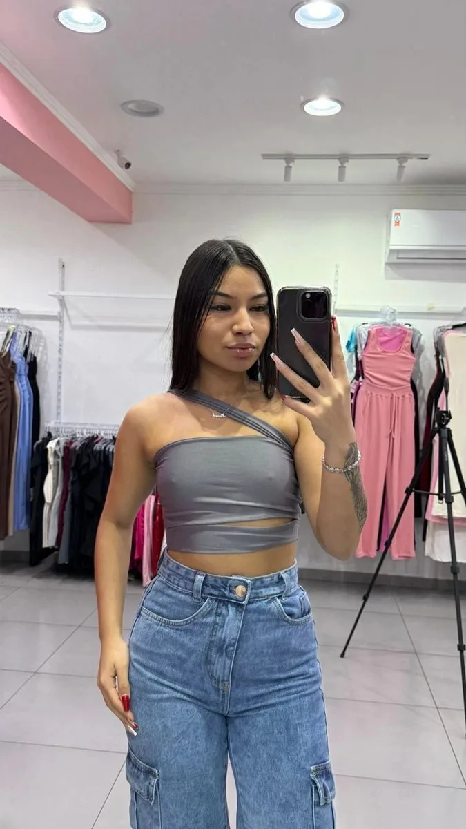 Cropped Recorte Halter Azul Cinza - foto 1